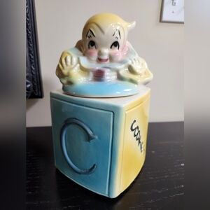 American Bisque Jack in the Box Baby Block Vintage Cookie Jar 1950's